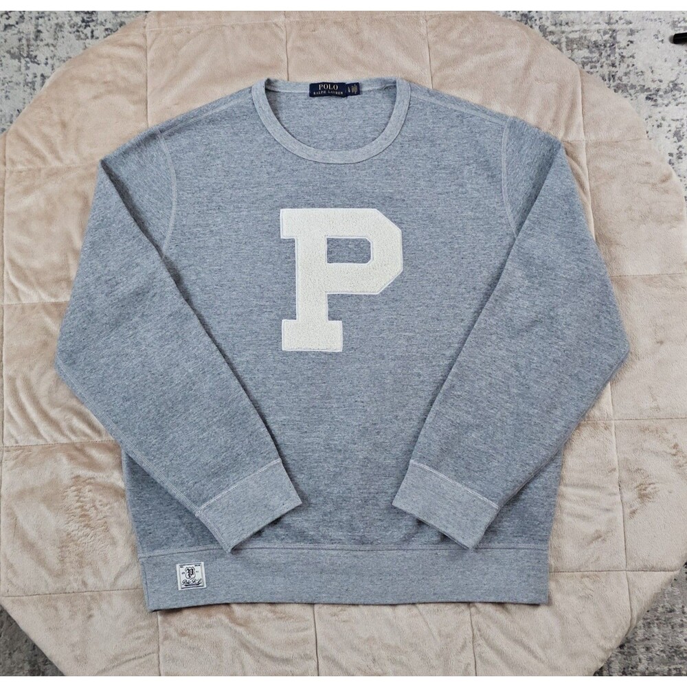 Polo Ralph Lauren P Patch Varsity Sweatshirt Gray Letterman Mens L Crewneck